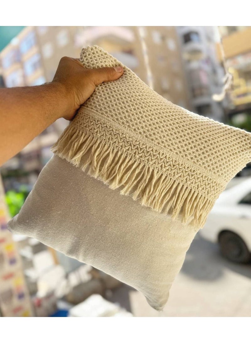 Elegant Thick Linen Macrame Cushion 45x45 cm with Hidden Zipper for Sofa Chair Decorative Pillow Home Accent Living Room Style - Image 3